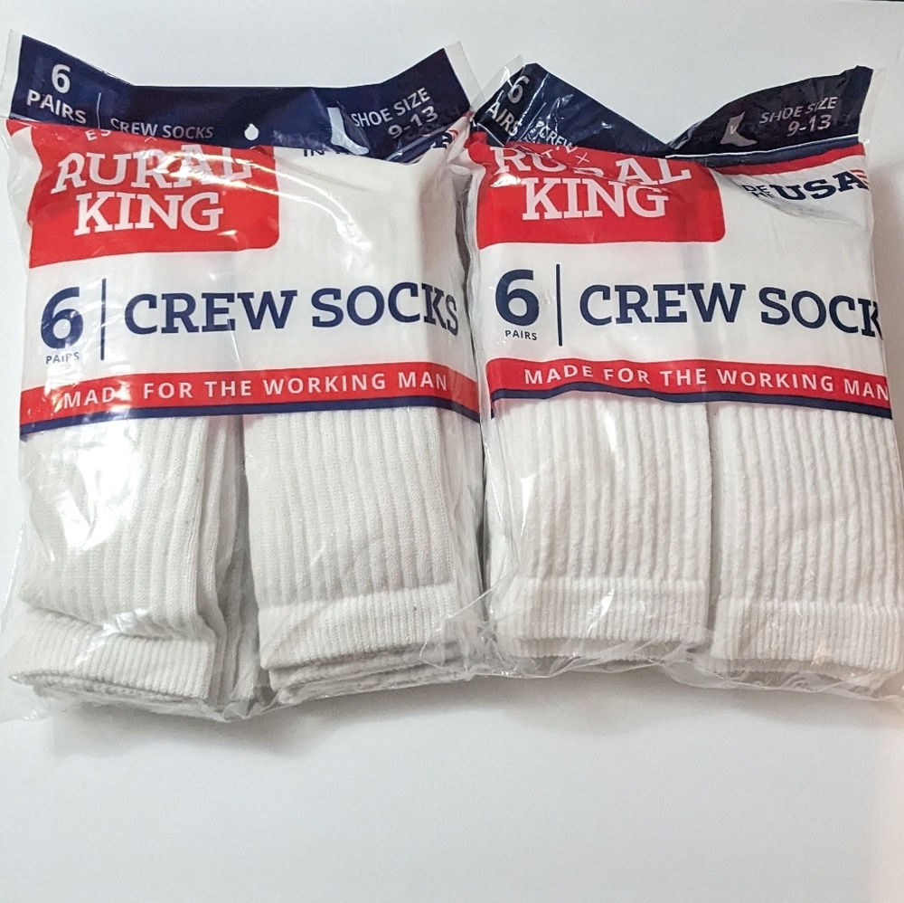 Rural King White Crew Socks for Men - 12 Pairs